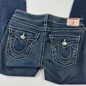 True Religion Joey Big T Jeans Womens 30 Blue Flare Contrast Stitch